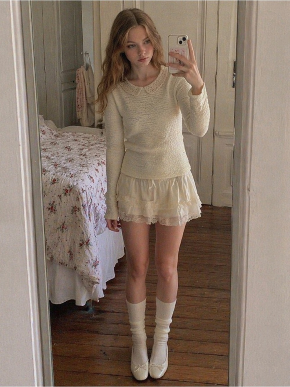 Cream Lace Collar Knit Top | Peter Pan Collar Feminine Soft Sweater